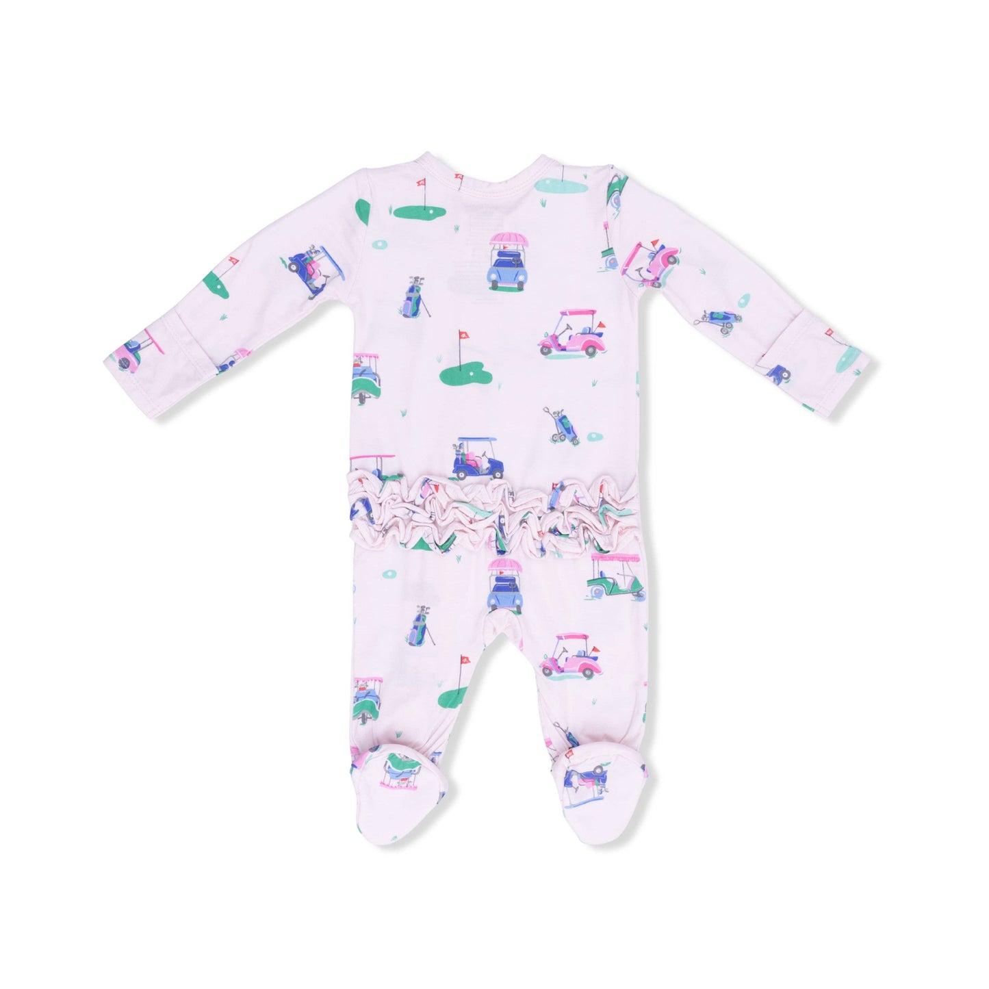 Vintage Golf Carts Ruffle Footie in Pink