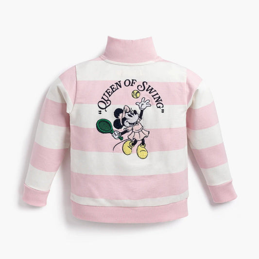 Quarter Zip Tennis Sweatshirt in Pink Stripe