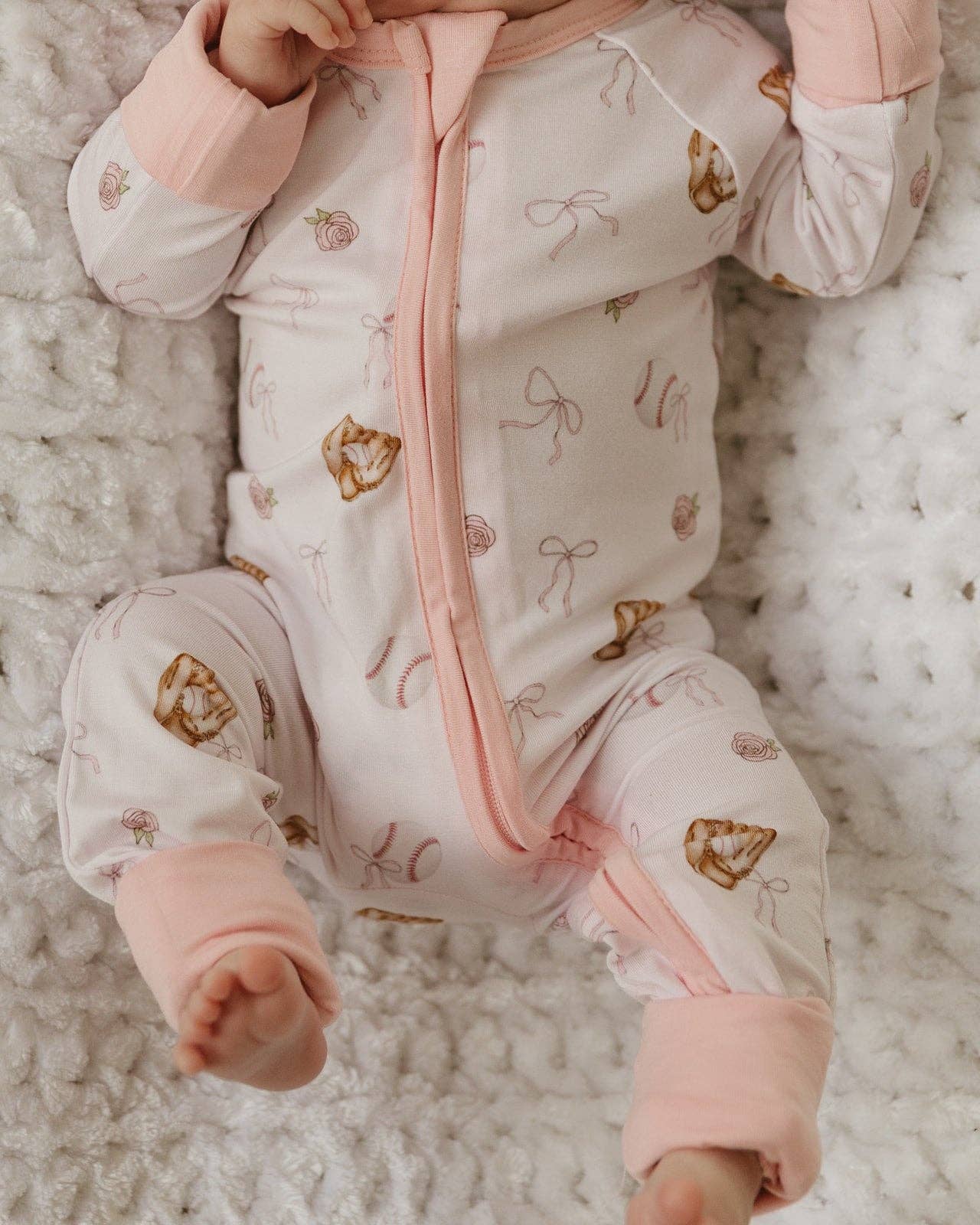 Pink Baseball Bamboo Zipper Pajamas