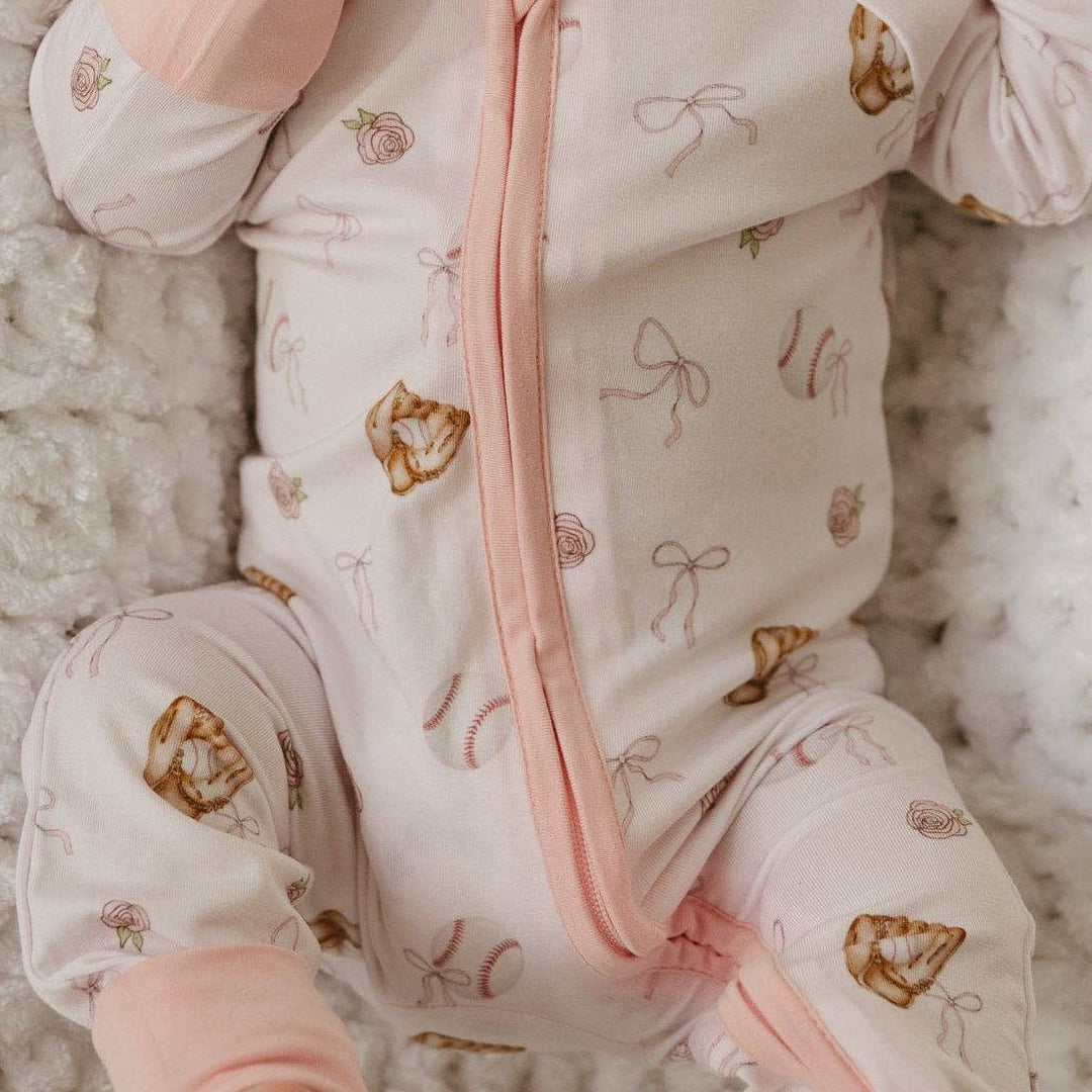 Pink Baseball Bamboo Zipper Pajamas
