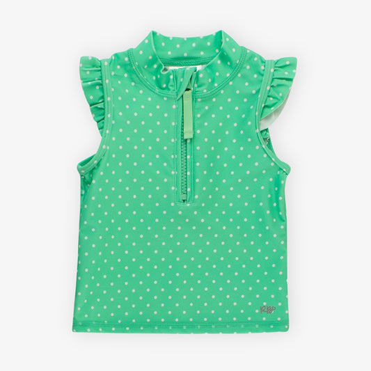 Girls athletic top green polka dot sleeveless top with ruffled sleeves