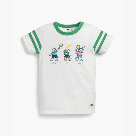 kids tennis and golf tshirt with cartoon dogs playing sports