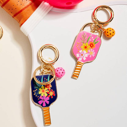 Pickleball Floral Enamel Keychain