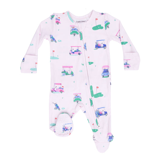 Vintage Golf Carts Ruffle Footie in Pink