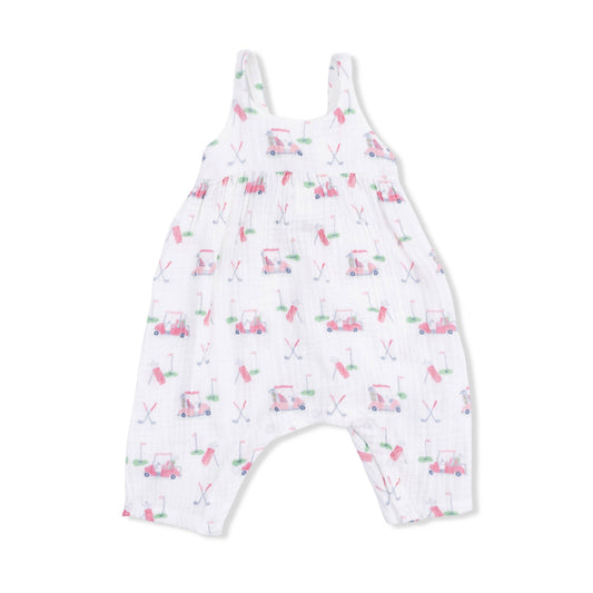 Baby Golf Carts Tie Back Romper in Pink