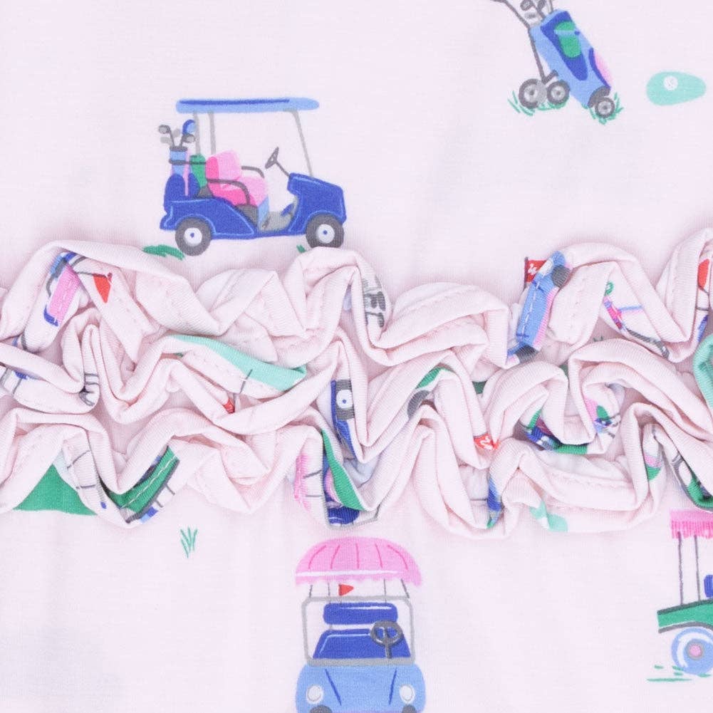 Vintage Golf Carts Ruffle Footie in Pink