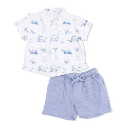 Baby Golf Carts Polo and Casual Short Set in Blue
