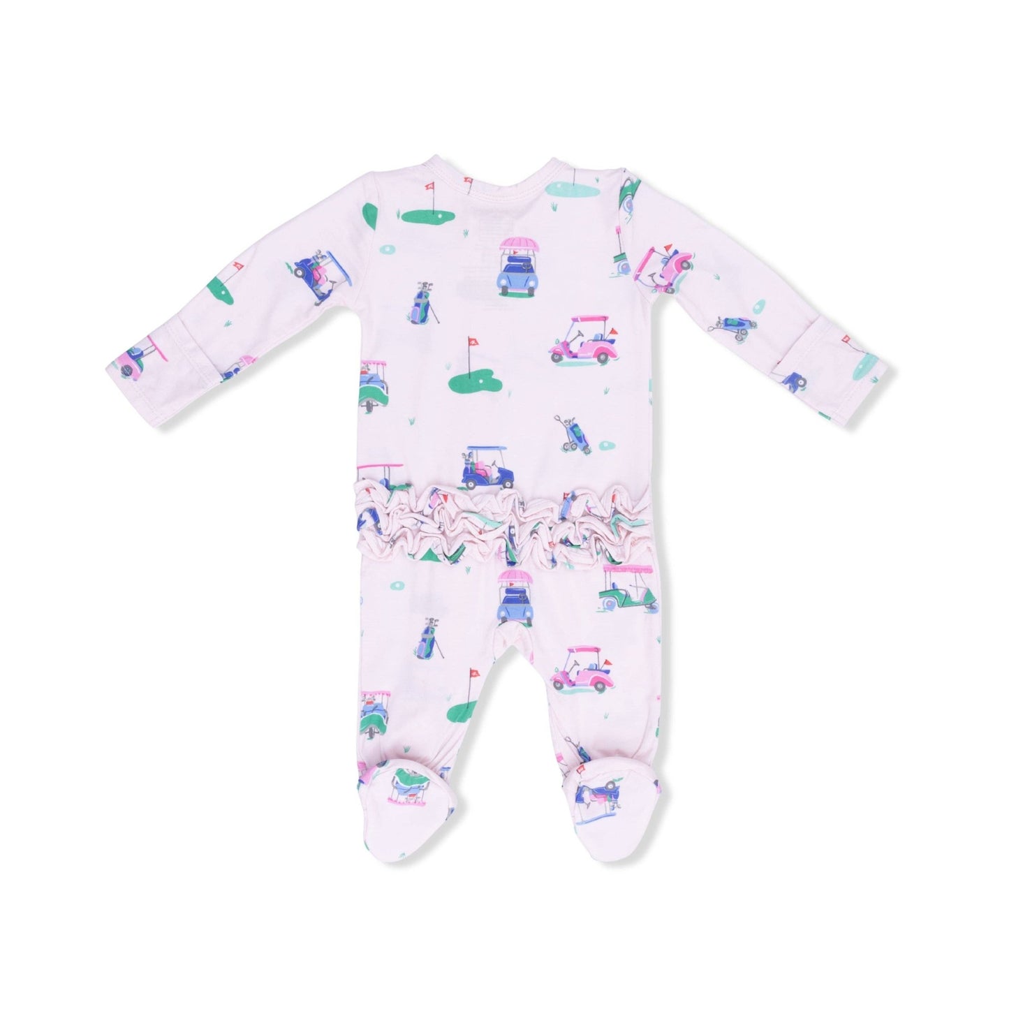 Vintage Golf Carts Ruffle Footie in Pink