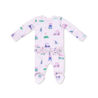 Vintage Golf Carts Ruffle Footie in Pink