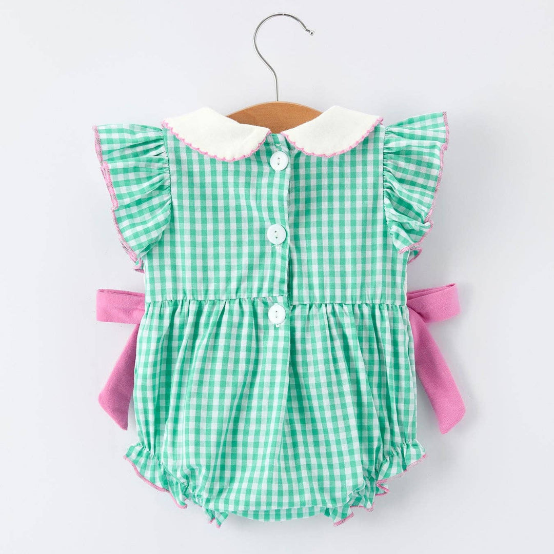 Pickle Ball Smocked Bow Baby Romper