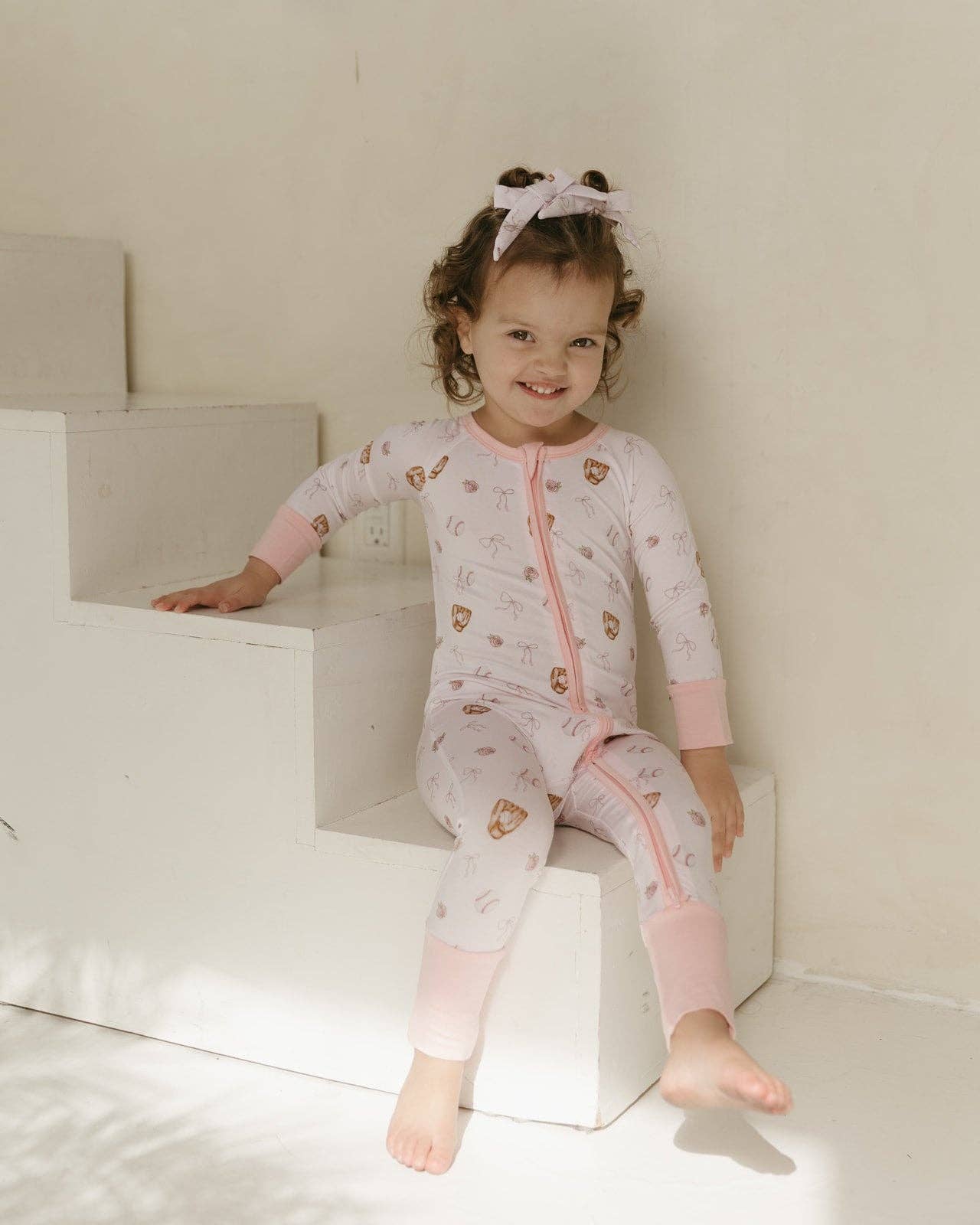 Pink Baseball Bamboo Zipper Pajamas