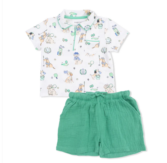 Country Club Dogs Polo Short Set in Neutral
