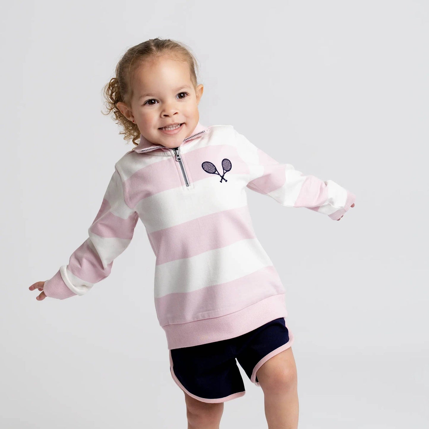 Quarter Zip Tennis Sweatshirt in Pink Stripe