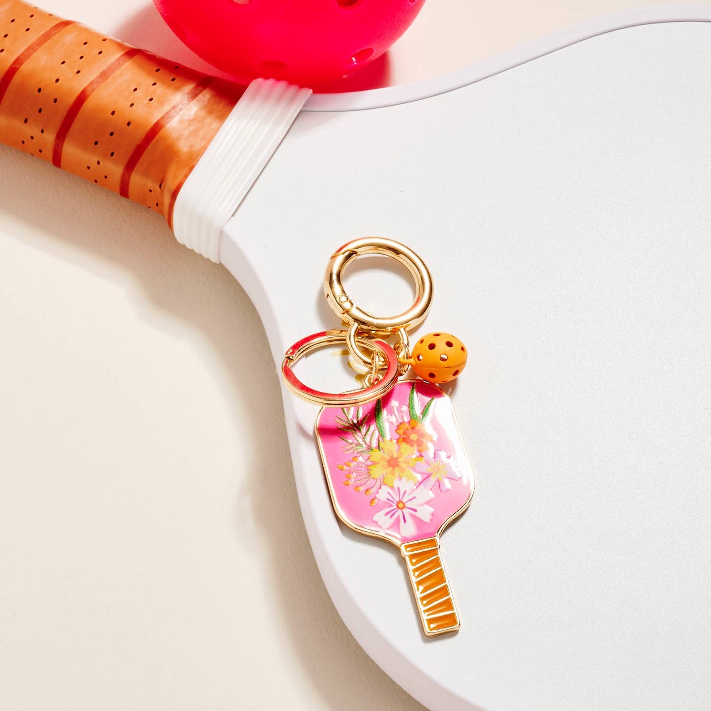 Pickleball Floral Enamel Keychain