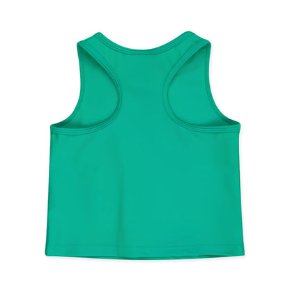 Bright green activewear tank with racerback shot from the back