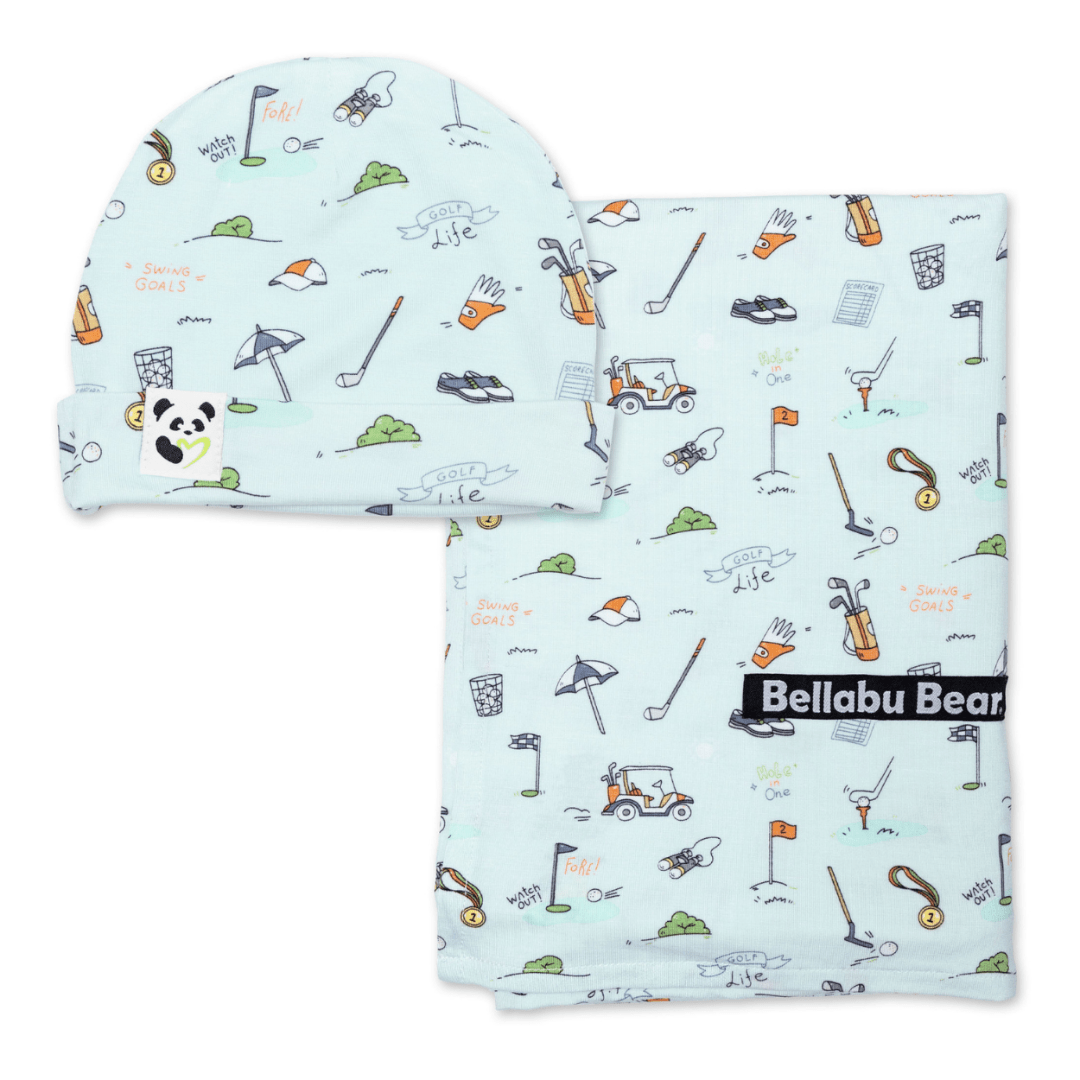 Golf Bamboo Swaddle and Beanie Set