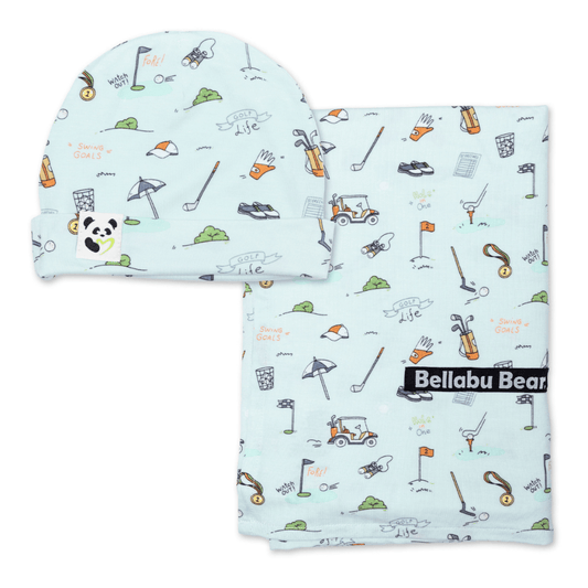 Golf Bamboo Swaddle and Beanie Set