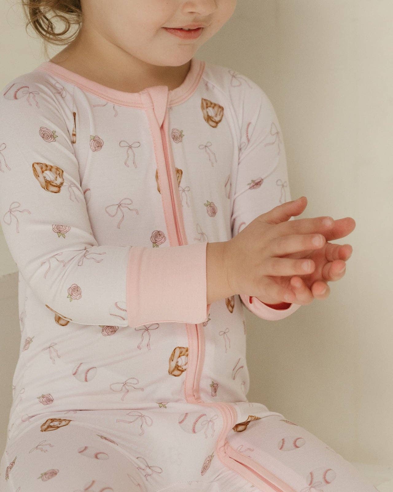 Pink Baseball Bamboo Zipper Pajamas