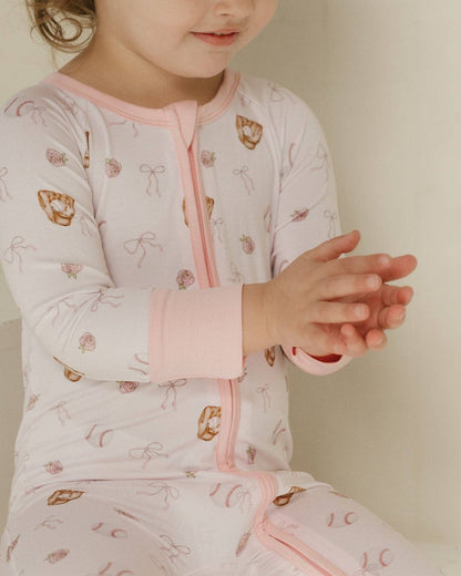 Pink Baseball Bamboo Zipper Pajamas