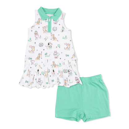 Country Club Dogs Tennis Dress Set in Pink