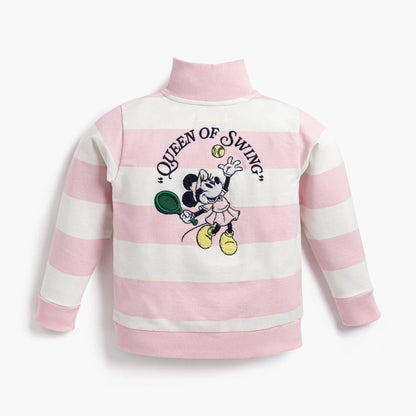 Quarter Zip Tennis Sweatshirt in Pink Stripe