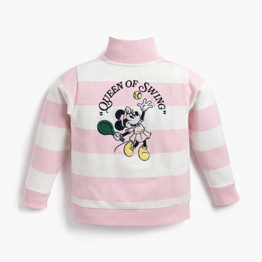 Quarter Zip Tennis Sweatshirt in Pink Stripe