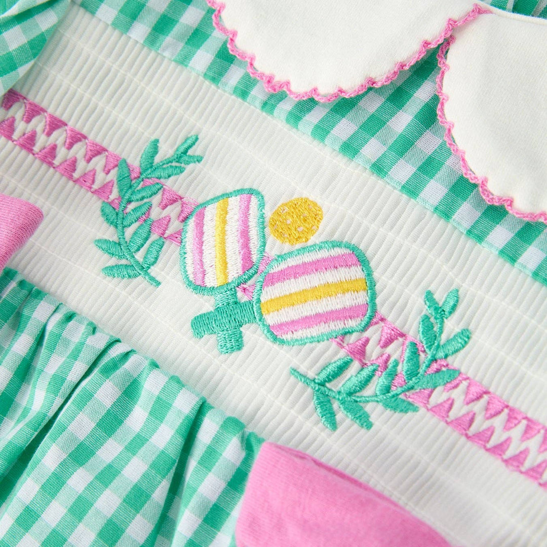 Pickle Ball Smocked Bow Baby Romper