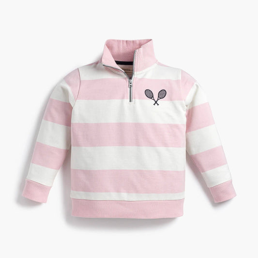 Quarter Zip Tennis Sweatshirt in Pink Stripe