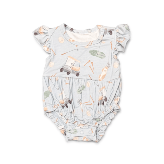 Dusty Blue Bamboo Ruffle Bubble Romper
