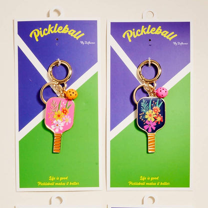 Pickleball Floral Enamel Keychain