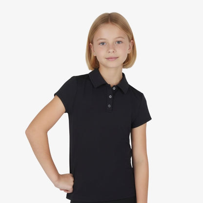 Girls Lux Short Sleeve Polo in black