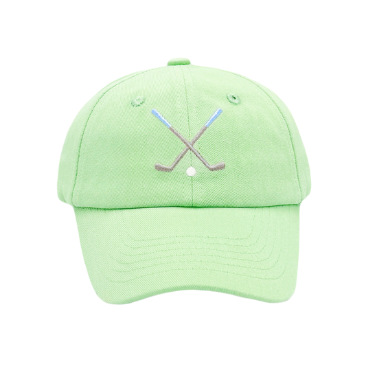 Unisex green golf hat with crossed golf clubs on front