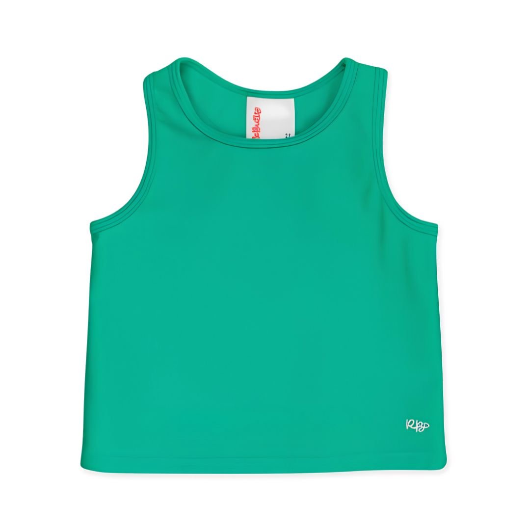 Bright green activewear tank shot from the front on white background