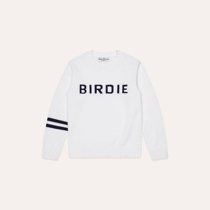 Golf sweater for kids and toddlers white with navy birdie text