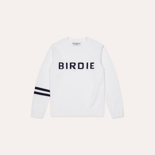 Golf sweater for kids and toddlers white with navy birdie text