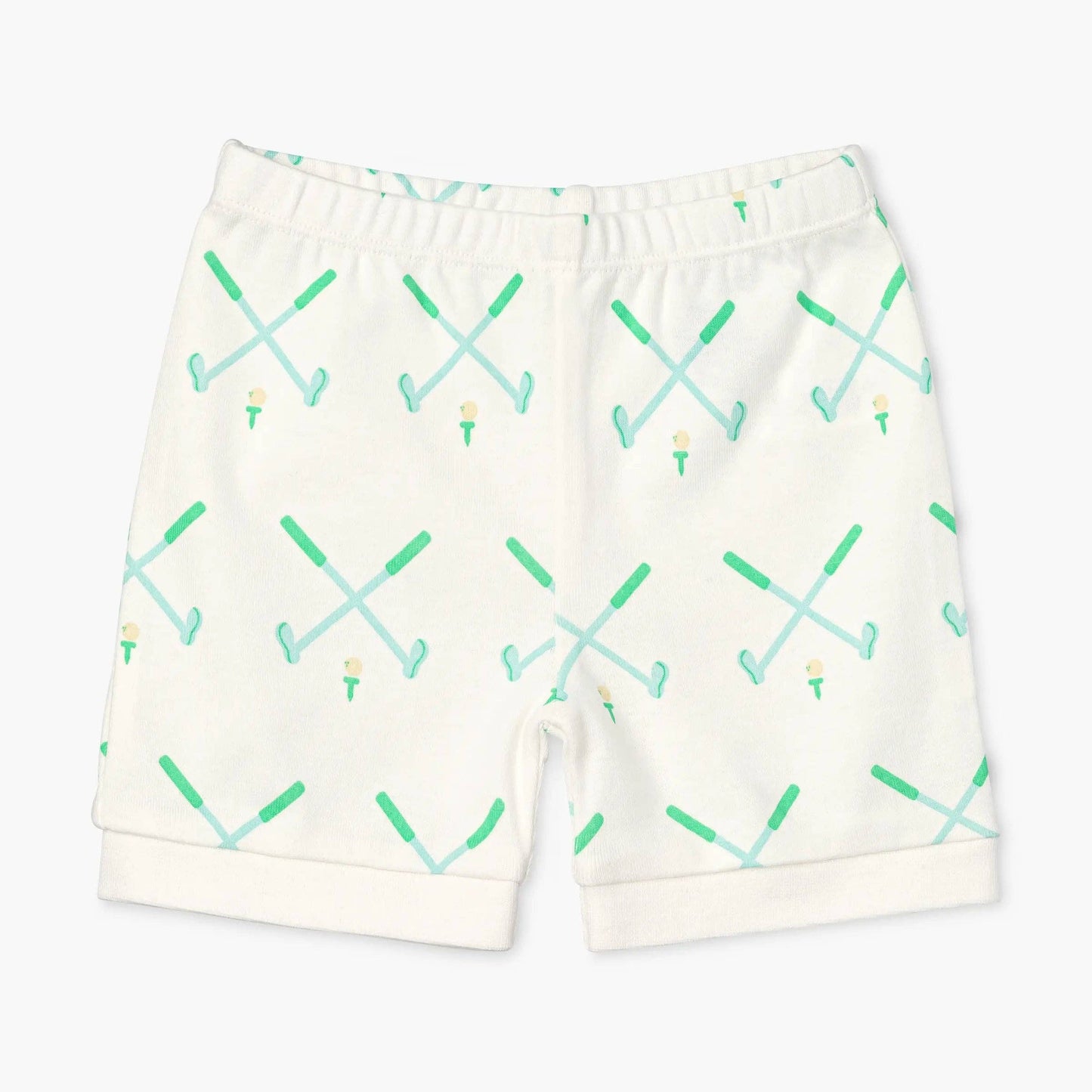kids golf pj shorts white with green golf pattern