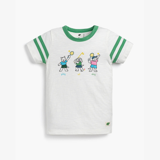 kids tennis and golf tshirt with cartoon dogs playing sports