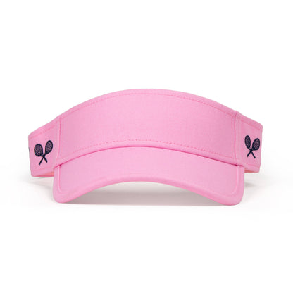 Kids pink canvas visor with embroidered tennis racquet details on the sides